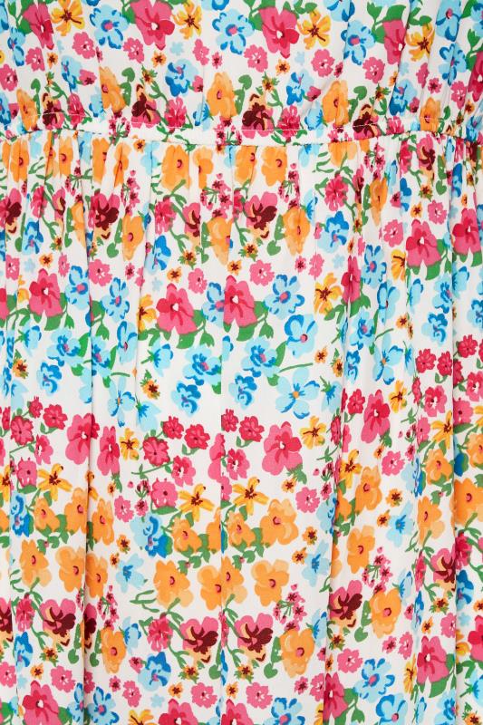 YOURS Plus Size Orange & Blue Floral Sweetheart Peplum Top | Yours Clothing 5