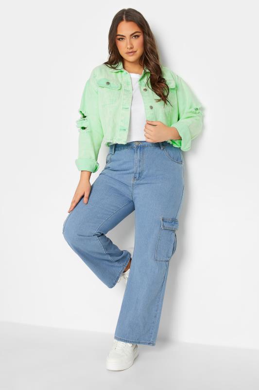 Plus Size Mint Green Cropped Distressed Denim Jacket | Yours Clothing  5