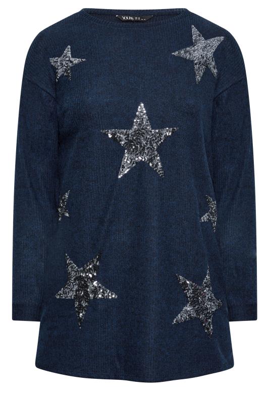 YOURS LUXURY Plus Size Blue Star Sequin Sweatshirt | Yours Clothing 5