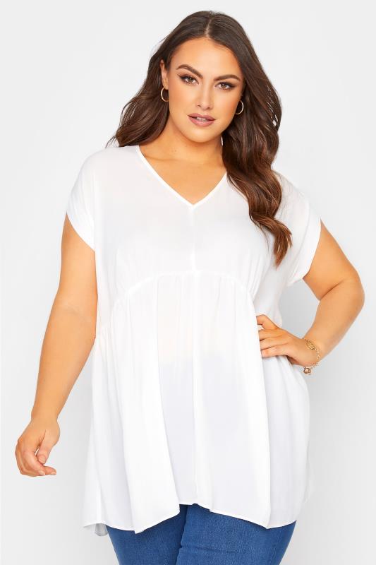 Curve White Grown on Sleeve Smock Blouse 1