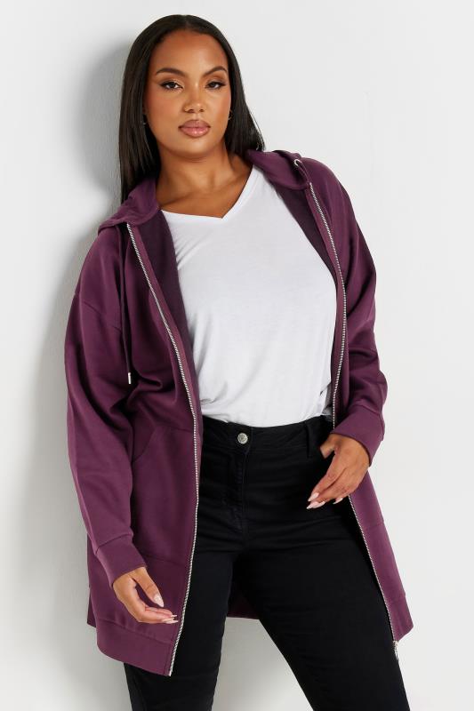 YOURS Plus Size Purple Zip Through Longline Hoodie | Yours Clothing 3