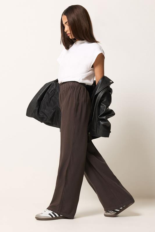  PixieGirl Petite Chocolate Brown Elasticated Waist Wide Leg Trousers