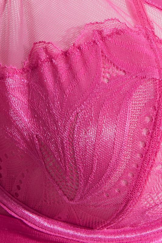 Plus Size Hot Pink Lace Strap Detail Non-Padded Underwired Balcony Bra | Yours Clothing 3