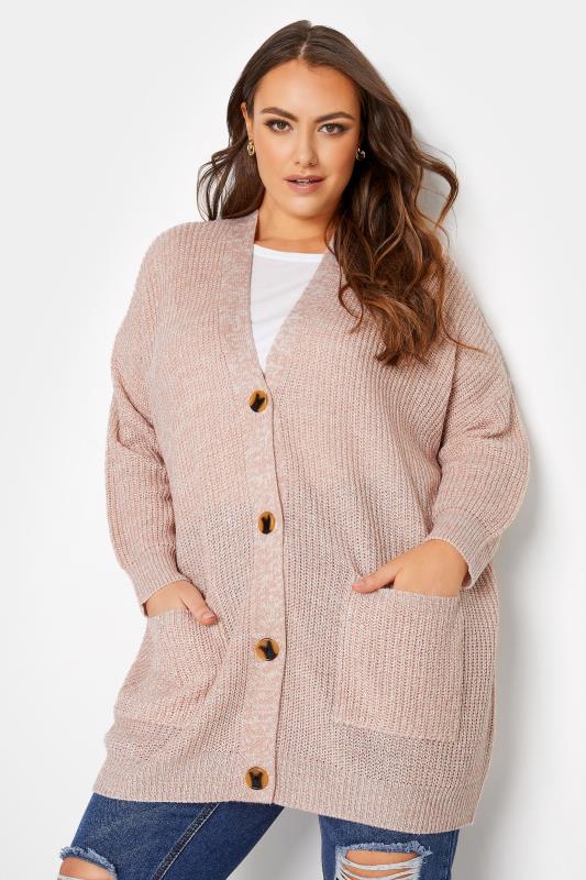 Plus Size Curve Pink Button Knitted Cardigan | Yours Clothing 1