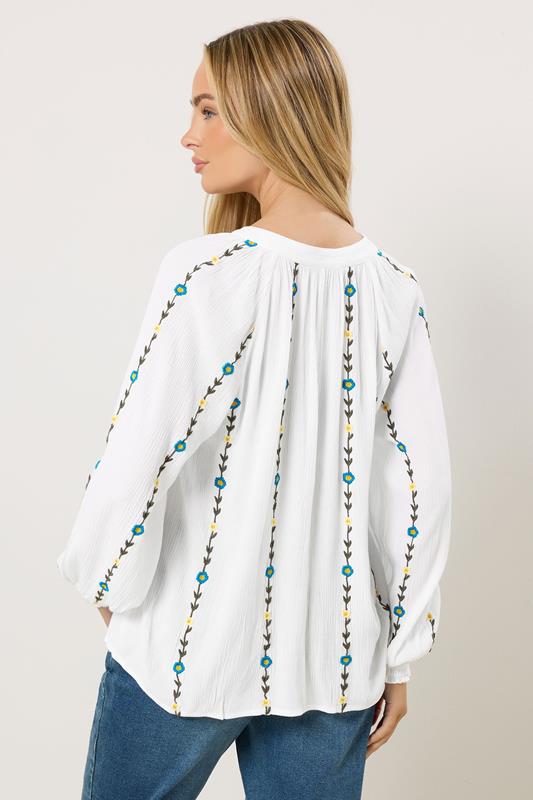 M&Co Ivory White Floral Embroidered Tie Neck Blouse | M&Co 2