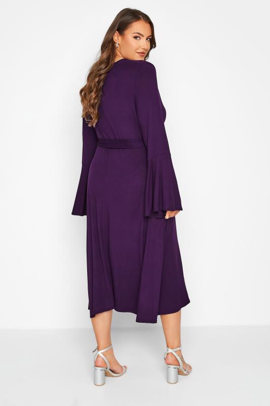 Curve Purple Long Flare Sleeve Wrap Dress 3