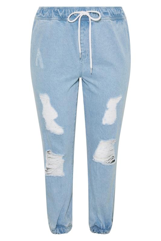 Curve Bleach Blue Ripped Jogger Jeans 5