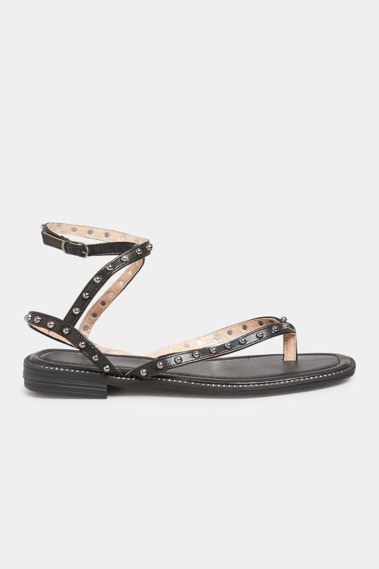 PixieGirl Black Studded Strap Sandals In Standard D Fit 3