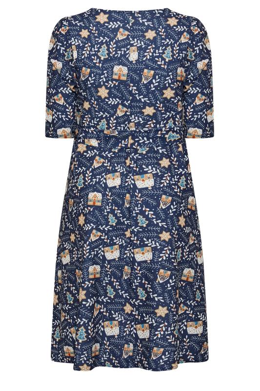 YOURS LONDON Curve Navy Blue Gingerbread Print Square Neck Christmas Dress 7