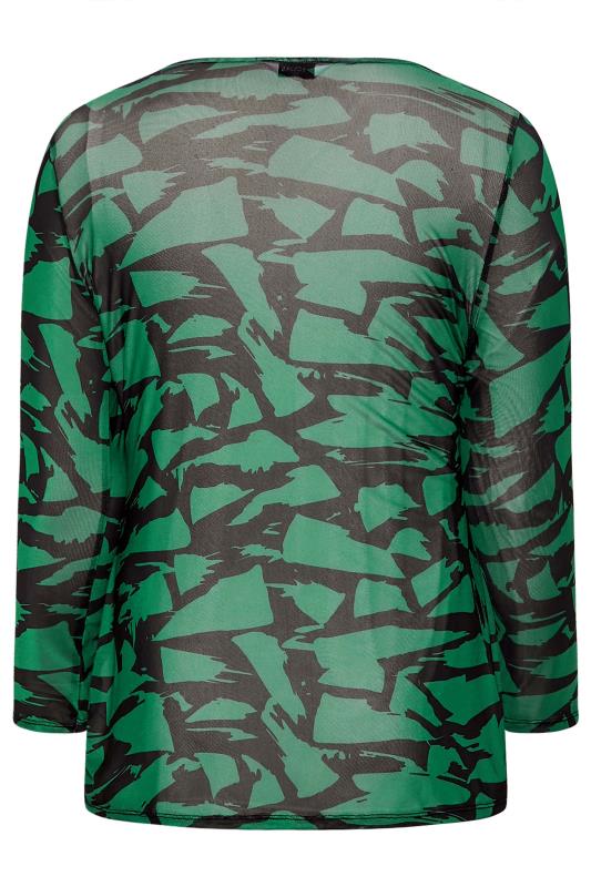 Plus Size Green Abstract Print Long Sleeve Mesh Top | Yours Clothing 7