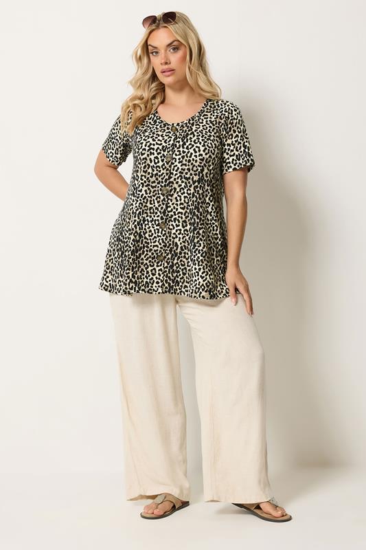 YOURS Plus Size Brown Leopard Print Ribbed Swing T-Shirt | Yours Clothing 2
