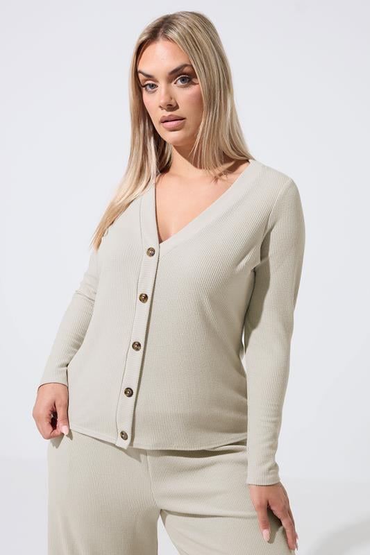  LIMITED COLLECTION Plus Size Beige Ribbed Button Cardigan