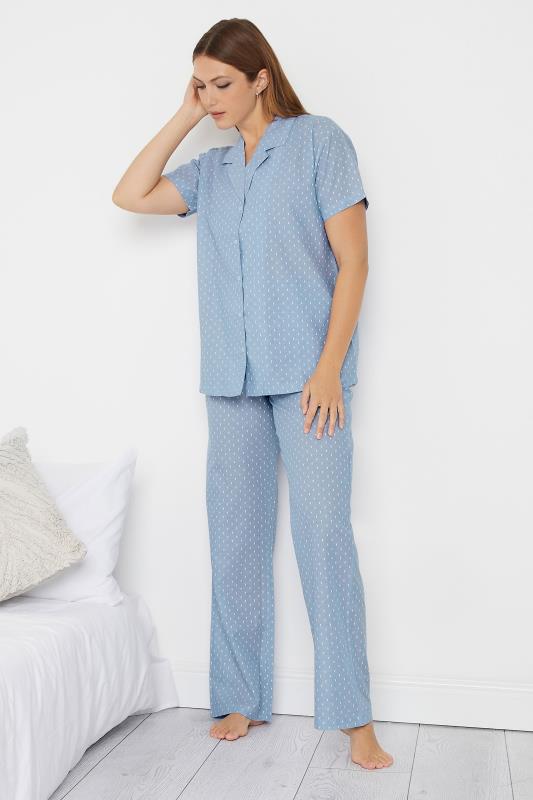 LTS Tall Women's Blue Dobby Spot Woven Pyjama Set | Long Tall Sally 2