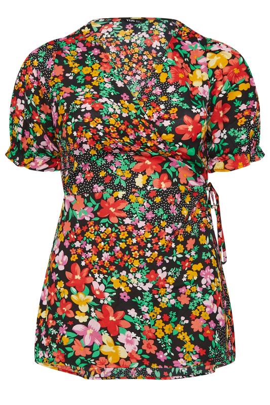 YOURS Plus Size Black Floral Patchwork Print Wrap Top | Yours Clothing 7