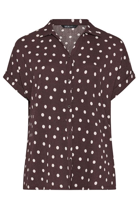 YOURS Plus Size Chocolate Brown Polka Dot Shirt | Yours Clothing 5