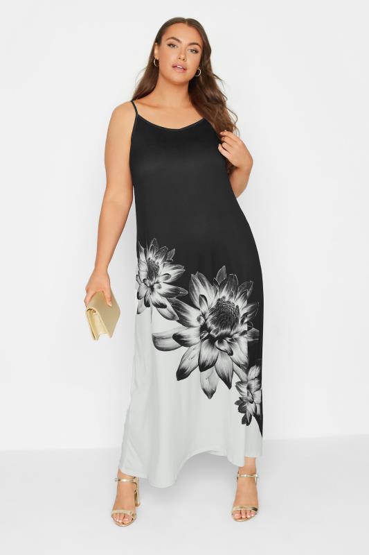 Plus Size Black Floral Print Colour Block Maxi Dress | Yours Clothing  2