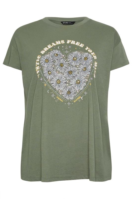 YOURS Plus Size Khaki Green 'Mystic Dreams' Slogan T-Shirt | Yours Clothing 5