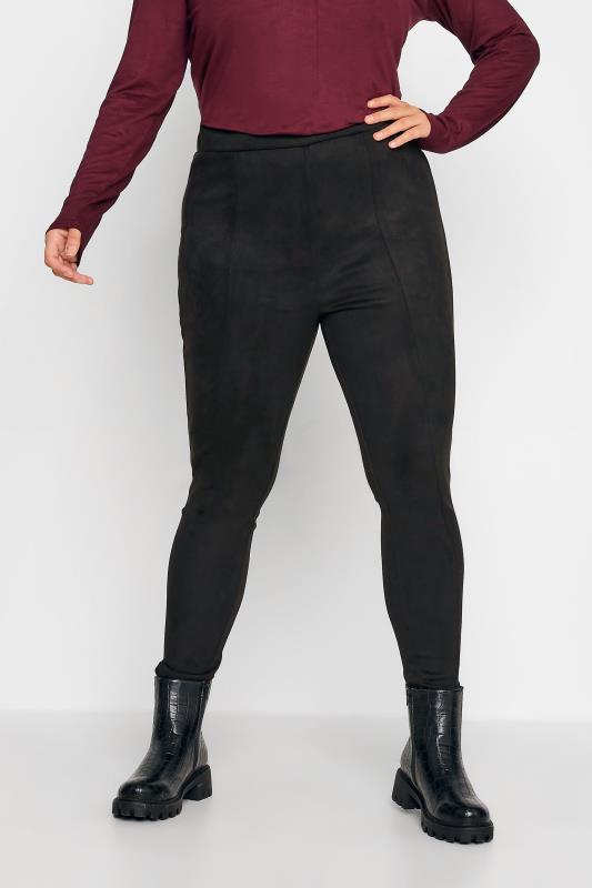 Plus Size Black Faux Suede Stretch High Waisted Leggings | Yours Clothing 3