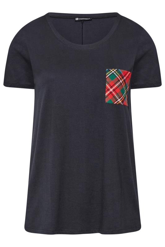 LIMITED COLLECTION Plus Size Navy Blue Tartan Check Pocket Pyjama Top | Yours Clothing 7