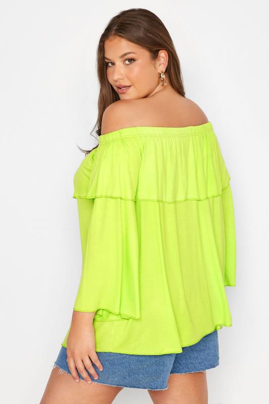 LIMITED COLLECTION Plus Size Lime Green Frill Bardot Top | Yours Clothing 2