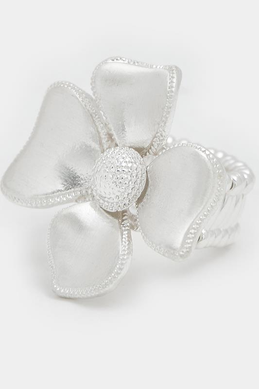 Silver Tone Flower Stretch Ring | Yours Clothing 4