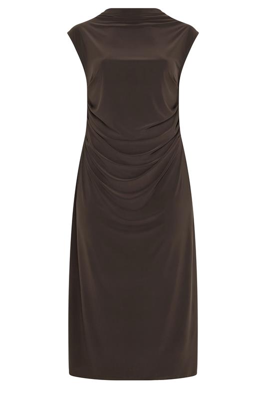 YOURS LONDON Plus Size Chocolate Brown Drape Dress | Yours Clothing 5