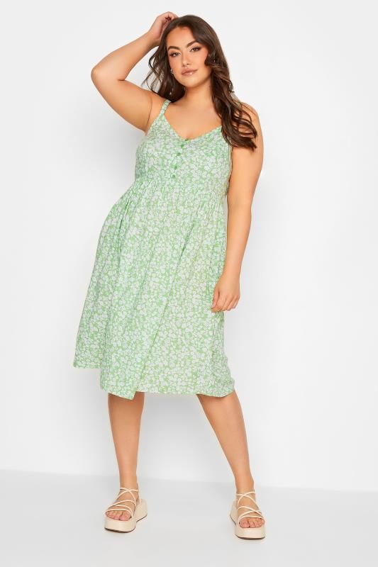 YOURS Plus Size Green Ditsy Floral Strappy Sundress | Yours Clothing 2