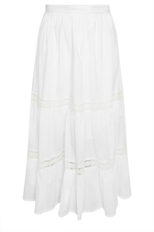 YOURS Plus Size White Tiered Lace Cotton Maxi Skirt | Yours Clothing 5