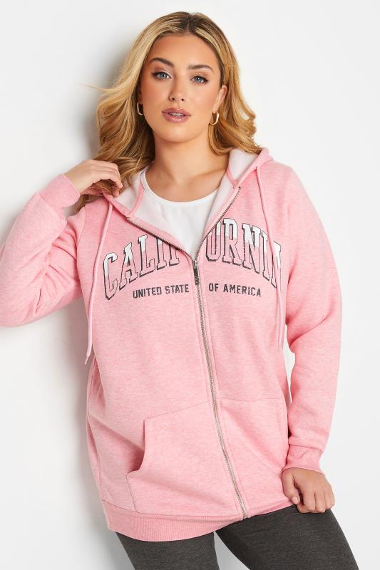 Plus Size Light Pink Marl Zip Through Hoodie | Yours Clothing  1