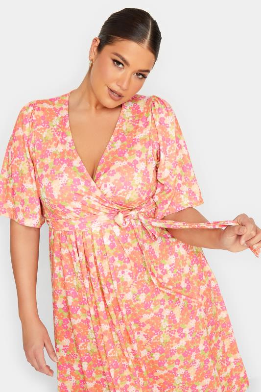 LIMITED COLLECTION Plus Size Orange Floral Print Wrap Midi Dress | Yours Clothing 4