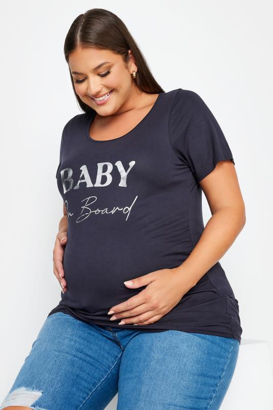 BUMP IT UP MATERNITY Plus Size Navy Blue 'Baby On Board' Slogan T-shirt | Yours Clothing 4