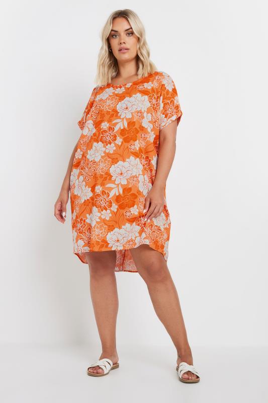 YOURS Plus Size Orange Floral Print Tunic Dress | Yours Clothing 2