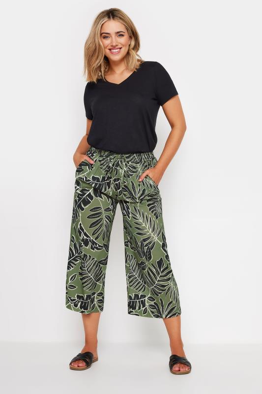 M&Co Khaki Green & Black Tropical Leaf Print Culottes | M&Co 3