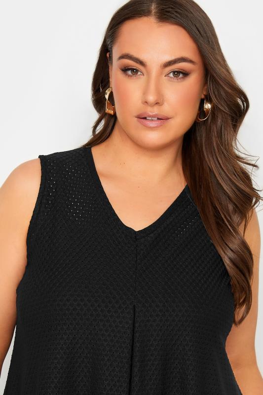 YOURS Curve Black Textured Pointelle Pleat Vest Top | Yours Clothing  4