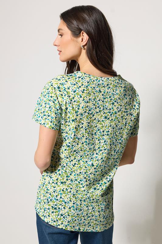 M&Co Green Ditsy Floral Cotton Henley Top | M&Co 2