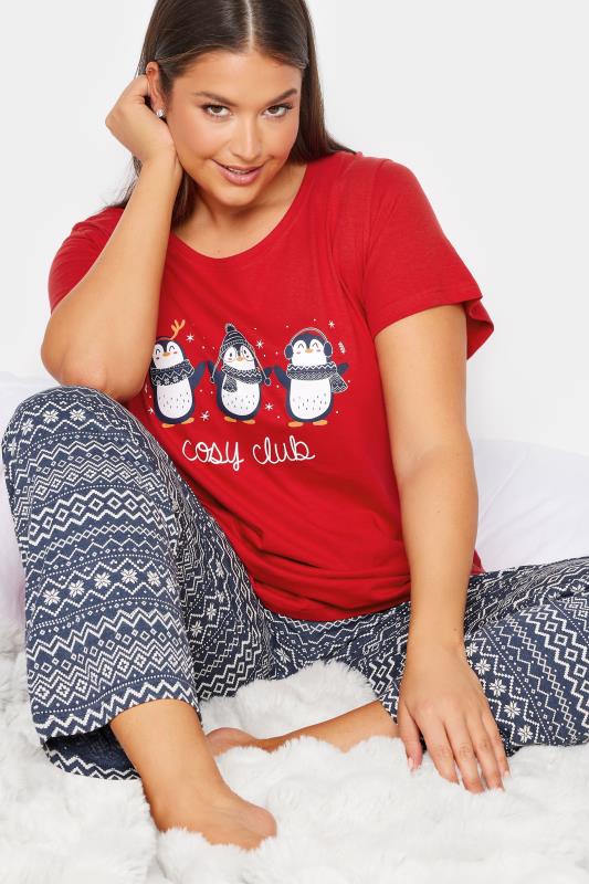 YOURS Plus Size Red 'Cosy Club' Slogan Pyjama Set | Yours Clothing 5