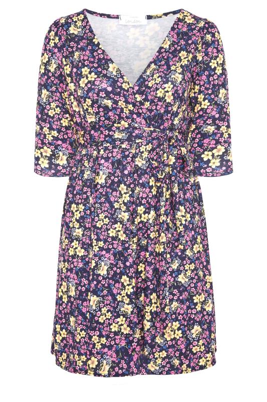 YOURS LONDON Navy Blue Floral Wrap Midi Dress | Yours Clothing 6