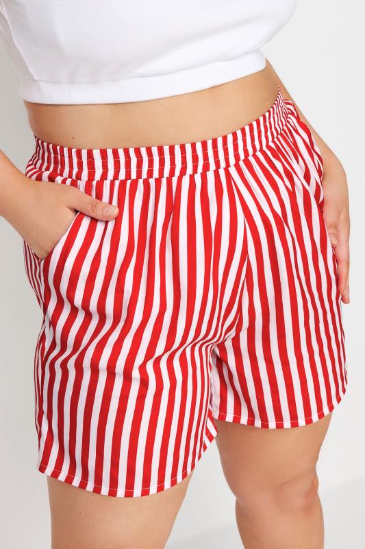 YOURS Plus Size Red Stripe Print Shorts | Yours Clothing 4