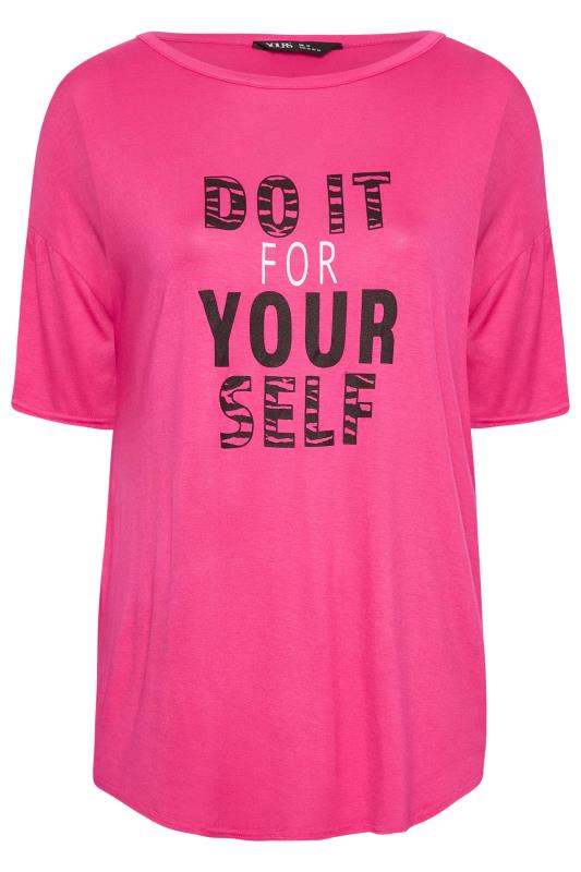 YOURS ACTIVE Plus Size Pink 'Do It For Yourself' Slogan T-Shirt | Yours Clothing | Yours Clothing 7