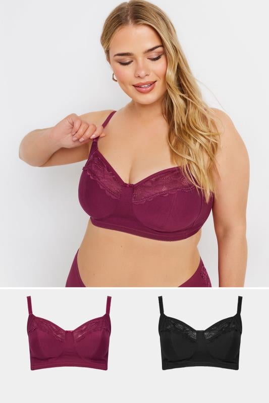  Grande Taille YOURS Curve 2 PACK Red & Black Non-Padded Non-Wired Bras