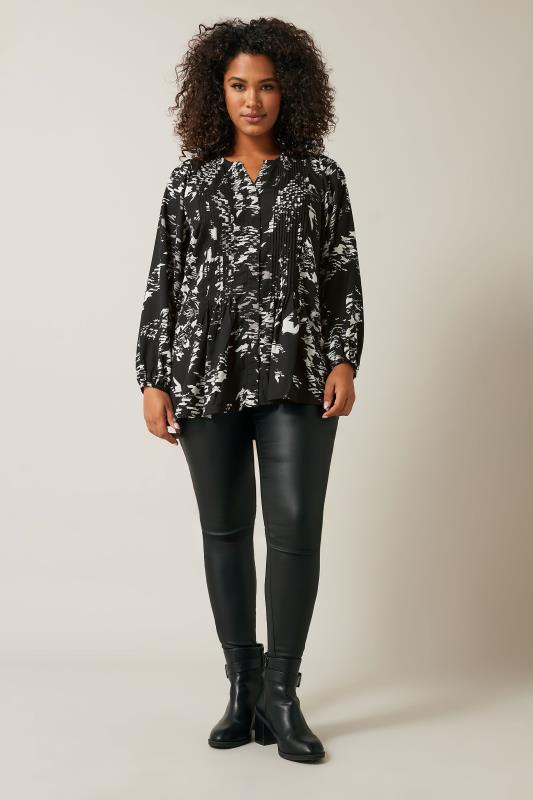 EVANS Plus Size Black Dogtooth Print Pintuck Blouse | Evans  2