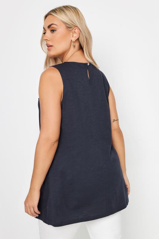 YOURS Plus Size Navy Blue Broderie Anglaise Detail Vest Top | Yours Clothing 3
