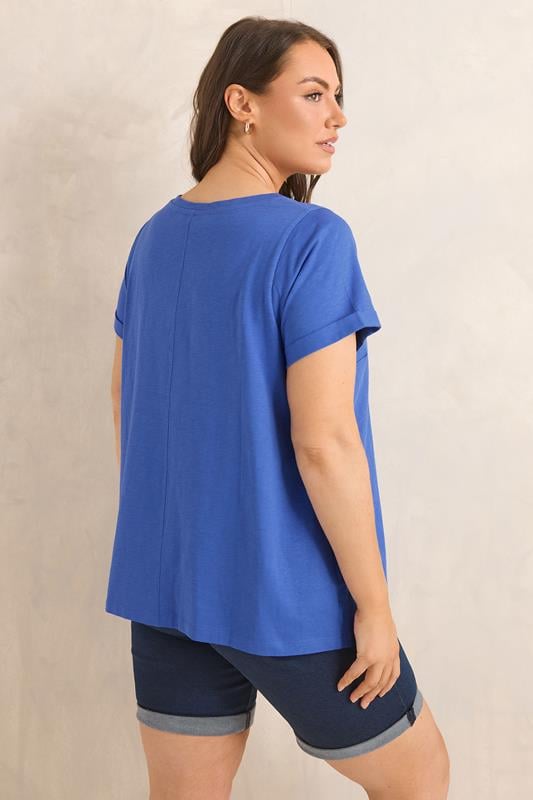 EVANS Plus Size Cobalt Blue Cotton T-Shirt | Evans 2