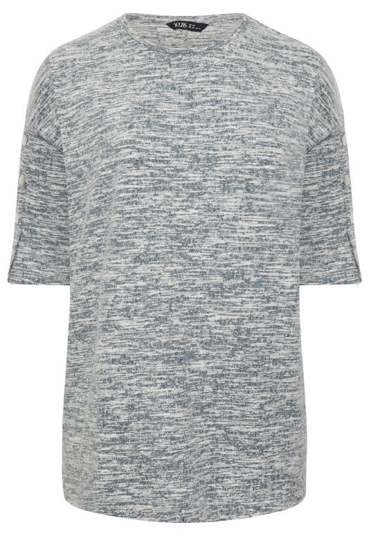 YOURS Plus Size Grey Marl Button Detail Soft Touch Top | Yours Clothing 5