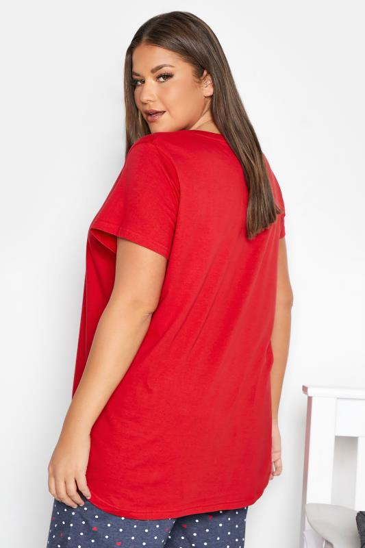 Plus Size Red 'Self Love Club' Slogan Pyjama Top | Yours Clothing 3