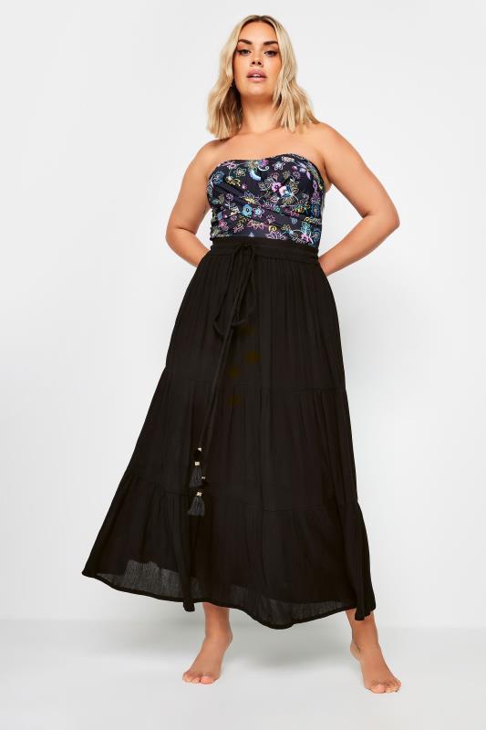 YOURS Curve Plus Size Black Tiered Beach Skirt | Yours Clothing  2