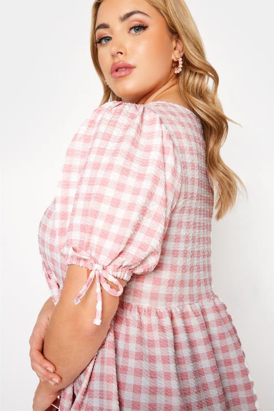 LIMITED COLLECTION Curve Pink Gingham Wrap Front Smock Top_D.jpg