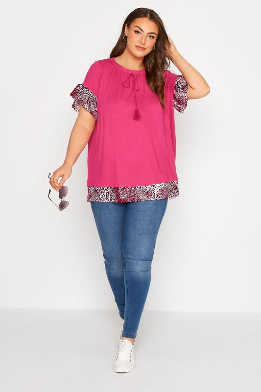 Plus Size Pink Animal Print Contrast Trim Tunic Top | Yours Clothing 2