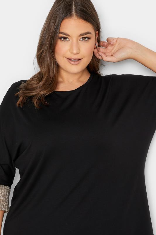 YOURS LUXURY Plus Size Curve Black & Gold Double Layer Pleated Blouse | Yours Clothing  4