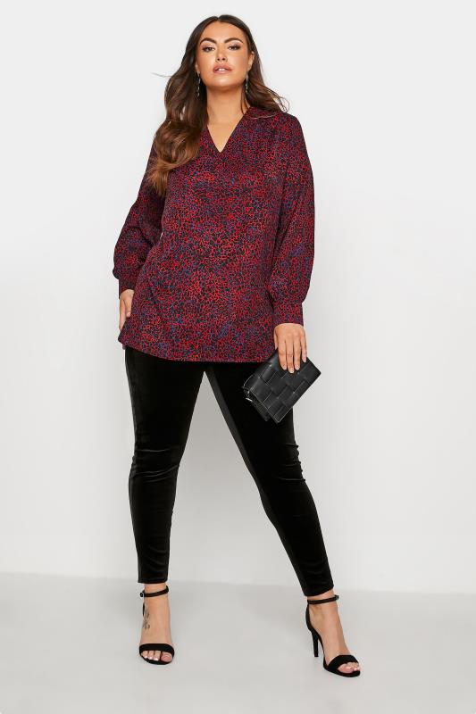 YOURS LONDON Red Leopard Print Pleated Detail Blouse_B.jpg